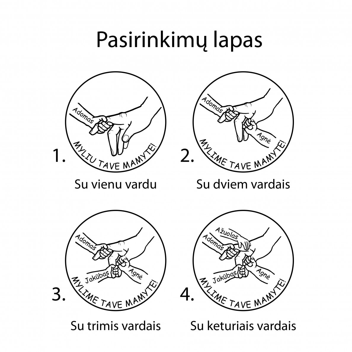 Graviruotas raktų pakabukas mamai su vaikų vardais 4